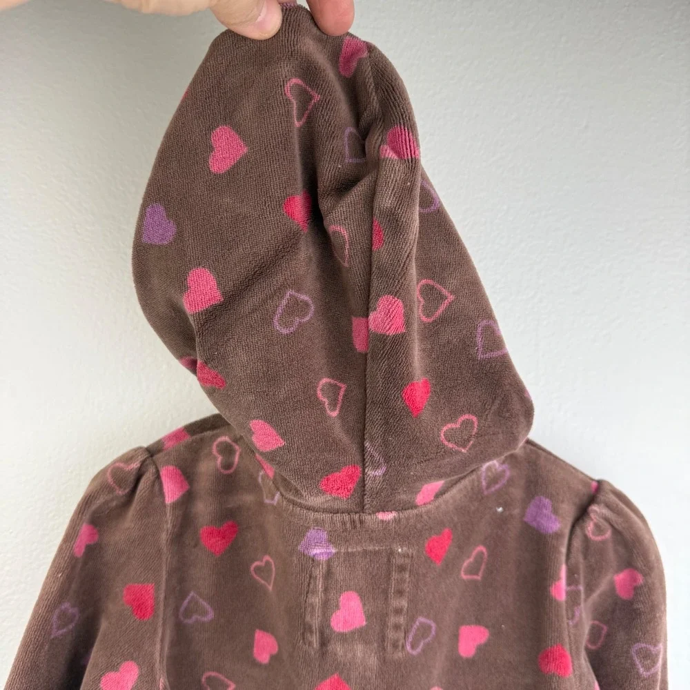 OshKosh 3T‎ Brown Velour Heart Hoodie Zip Up Y2K Toddler Jacket Girls